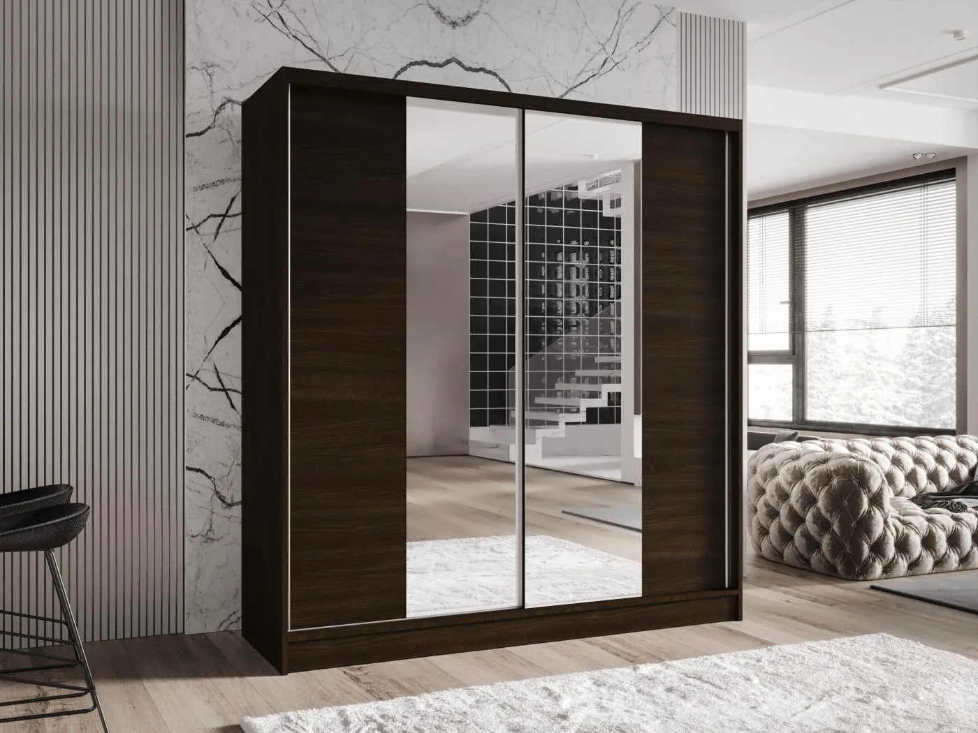 Zweitüriger Schiebeschrank mit Spiegel TORONTO T2 Choco