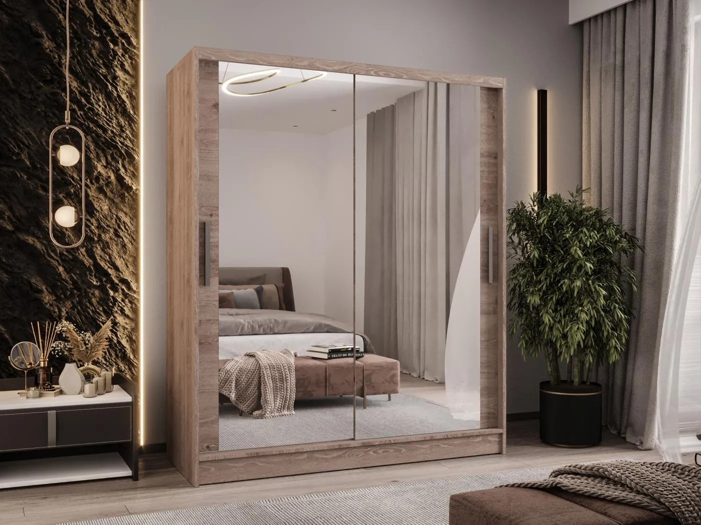 Zweitüriger Schiebeschrank mit Spiegel WIENNA W11 Truffle