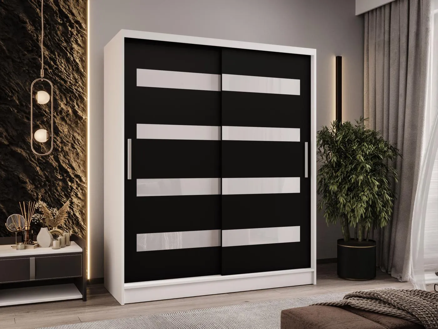 Zweitüriger Schiebeschrank WIENNA W4 Weiß/Schwarz