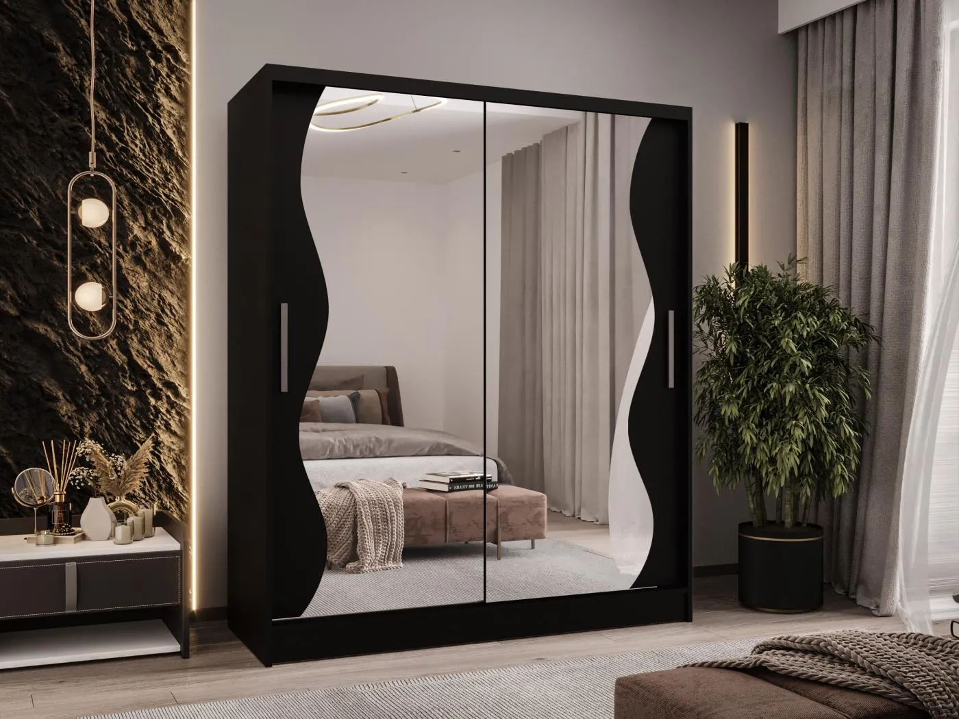 Zweitüriger Schiebeschrank mit Spiegel WIENNA WS Schwarz