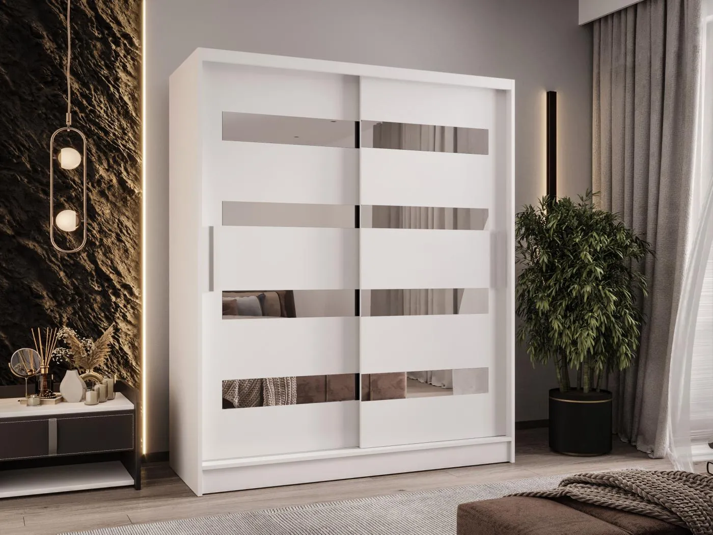 Zweitüriger Schiebeschrank mit Spiegel WIENNA W13 Weiß