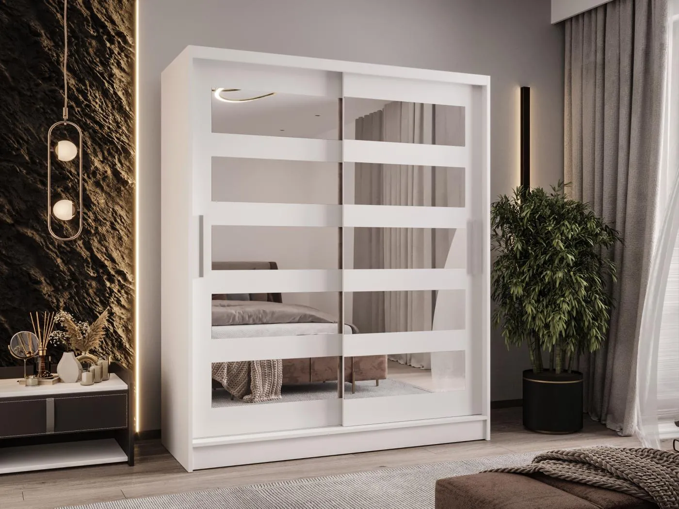 Zweitüriger Schiebeschrank mit Spiegeln WIENNA W5 Weiß