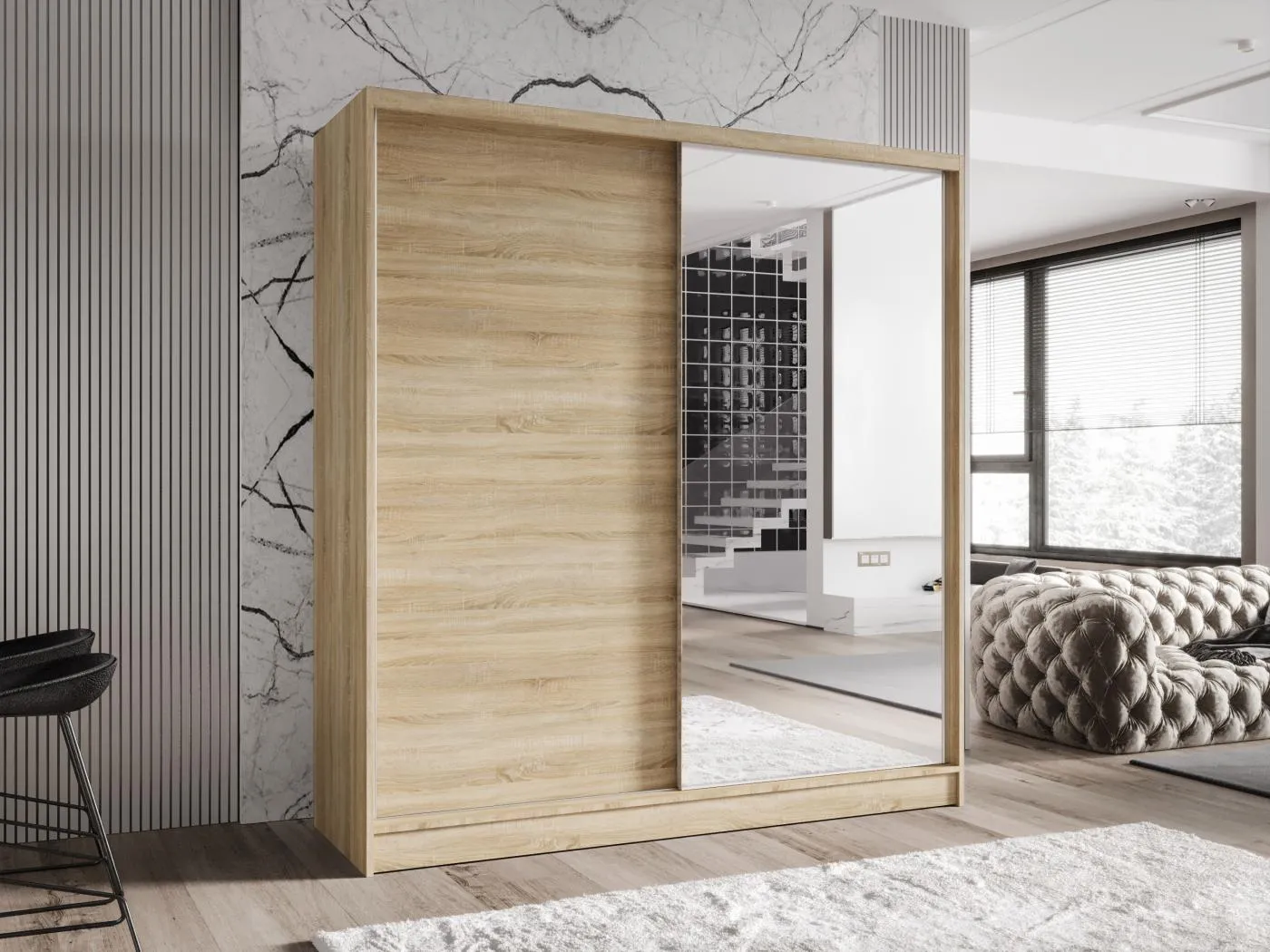 Zweitüriger Schiebeschrank mit Spiegel TORONTO T1 Sonoma