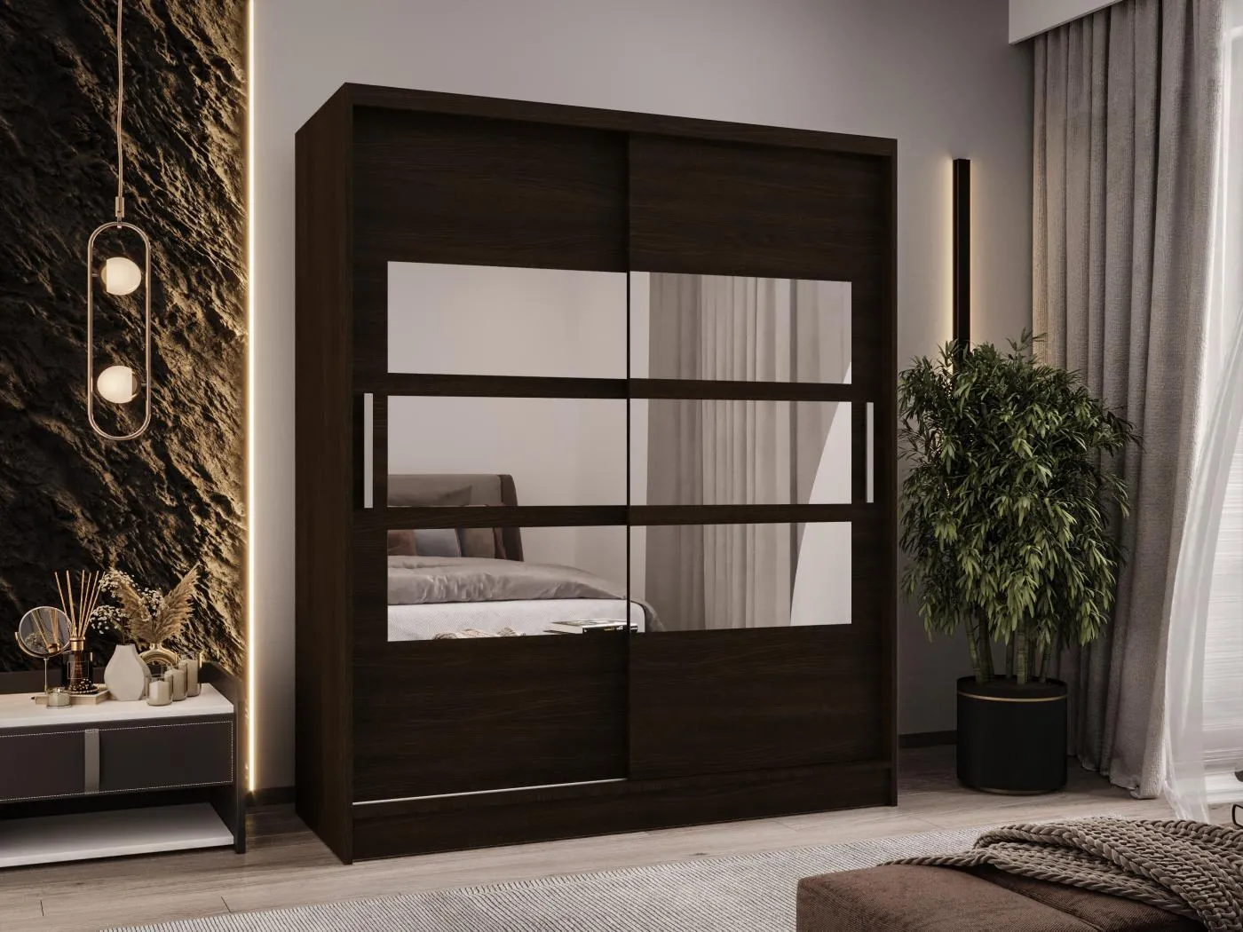 Zweitüriger Schiebeschrank mit Spiegel WIENNA W7 Choco