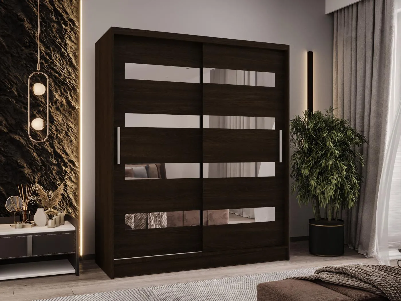 Zweitüriger Schiebeschrank mit Spiegel WIENNA W13 Choco