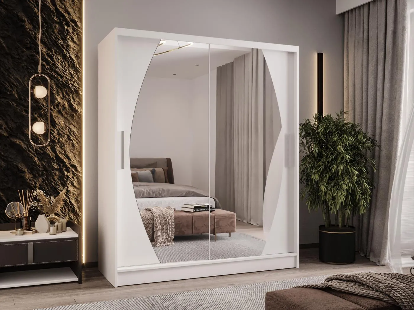 Zweitüriger Schiebeschrank mit Spiegel WIENNA W8 Weiß