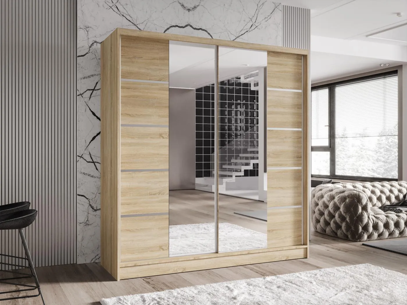 Zweitüriger Schiebeschrank mit Spiegel TORONTO T5 Sonoma