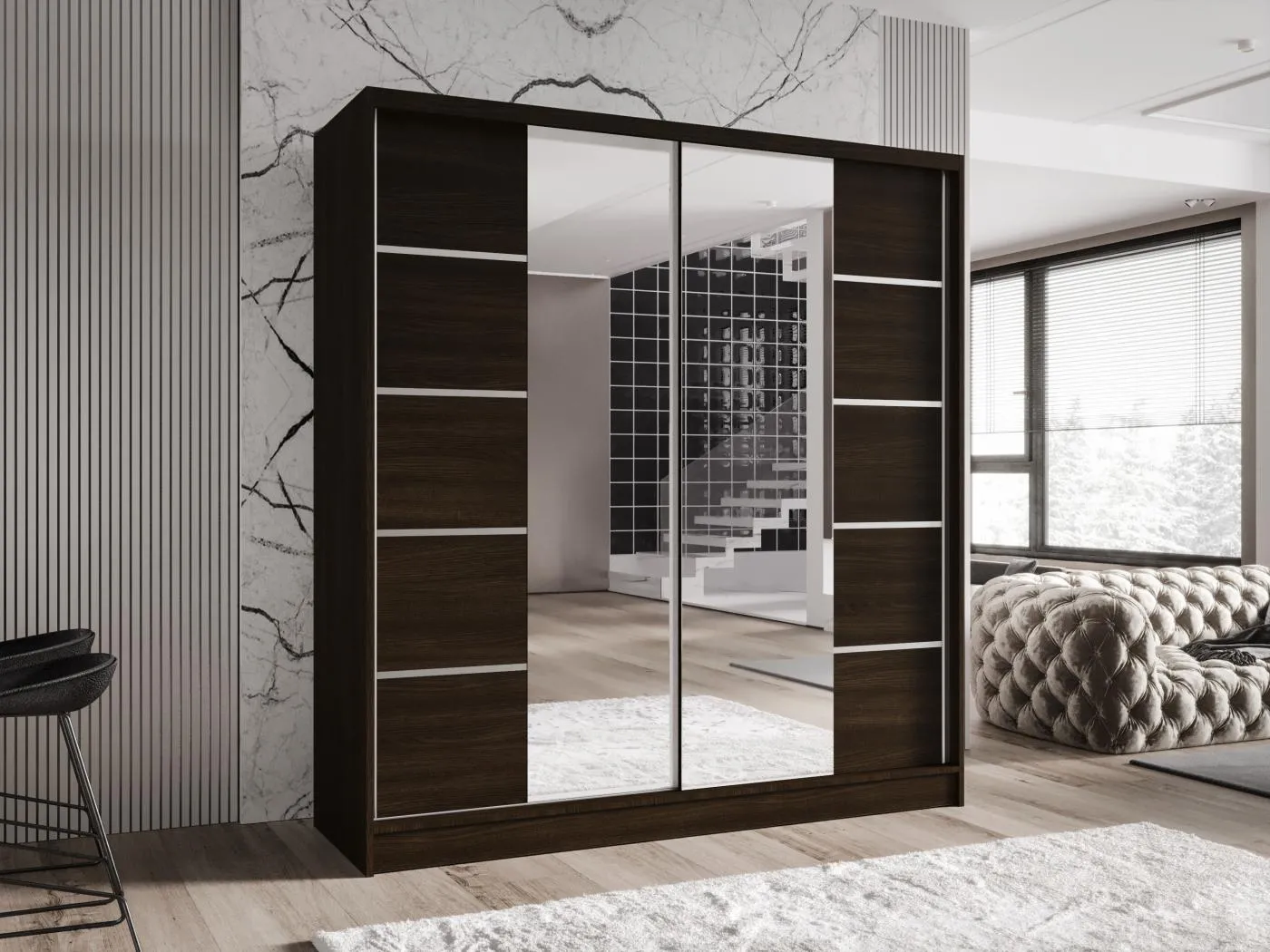 Zweitüriger Schiebeschrank mit Spiegel TORONTO T5 Choco