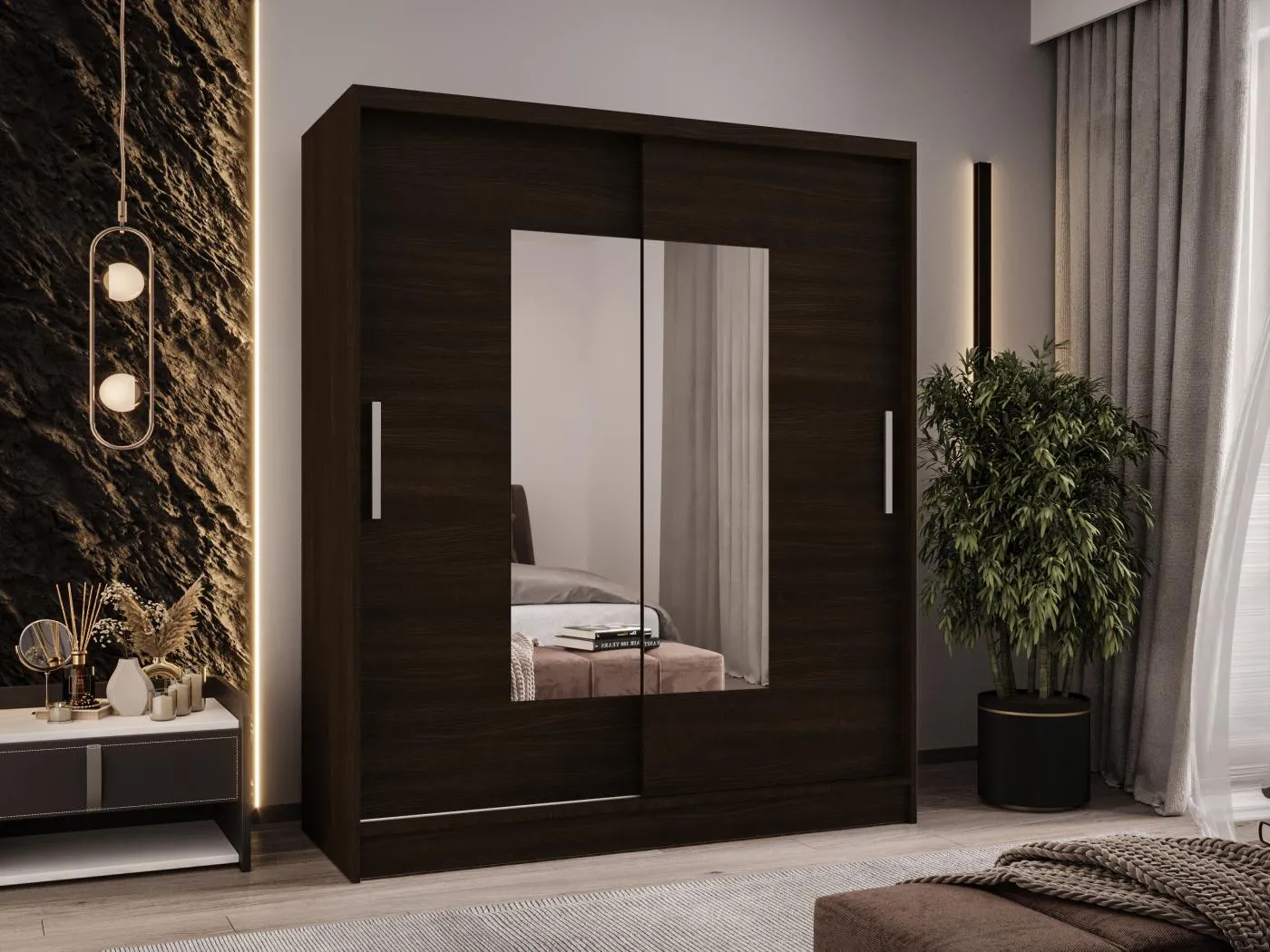 Zweitüriger Schiebeschrank mit Spiegel WIENNA W3 Choco