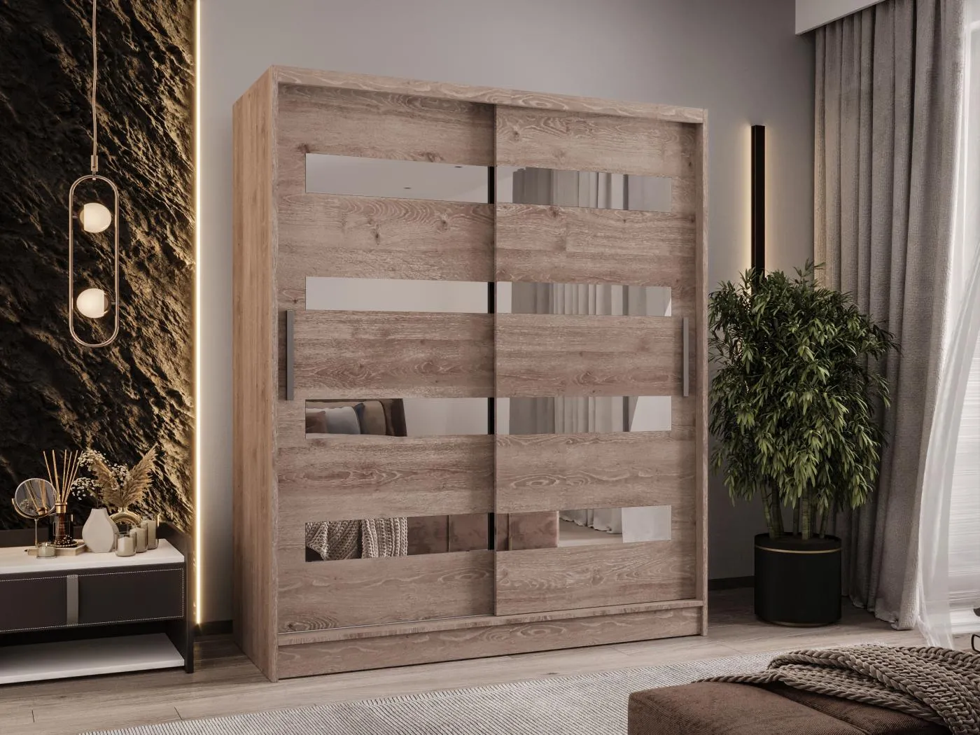 Zweitüriger Schiebeschrank mit Spiegel WIENNA W13 Truffle