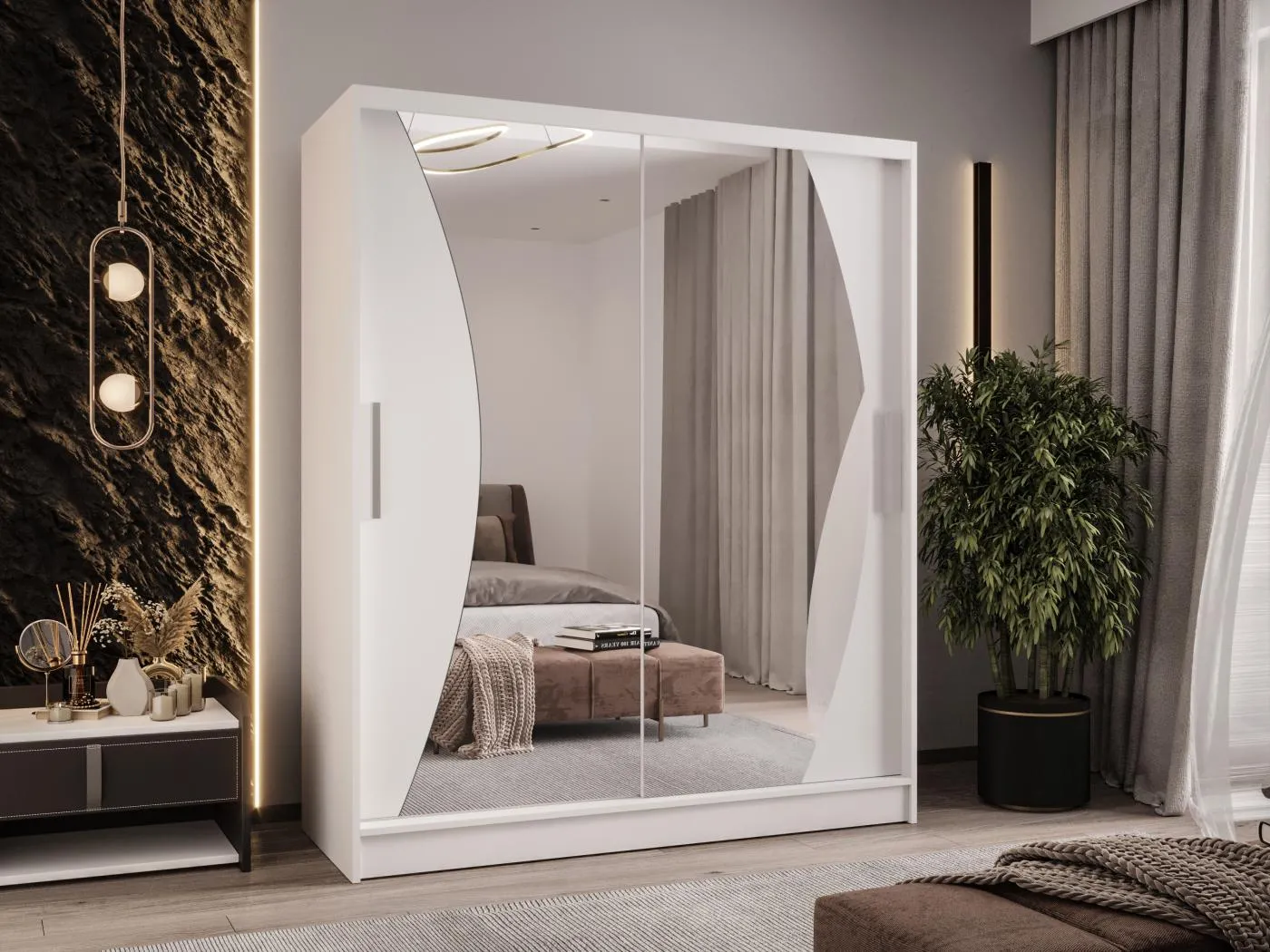 Zweitüriger Schiebeschrank mit Spiegel WIENNA W10 Weiß