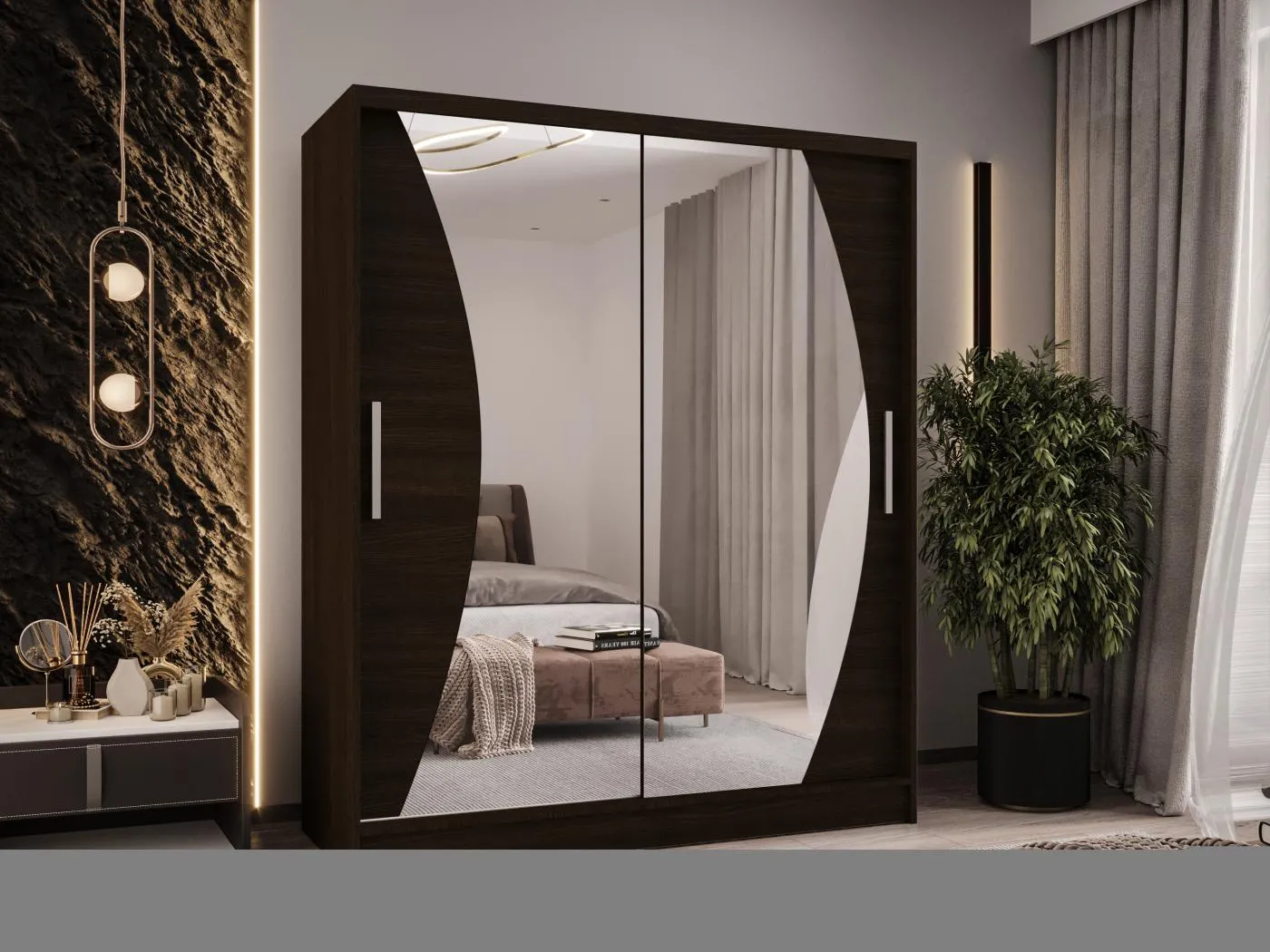 Zweitüriger Schiebeschrank mit Spiegel WIENNA W10 Choco