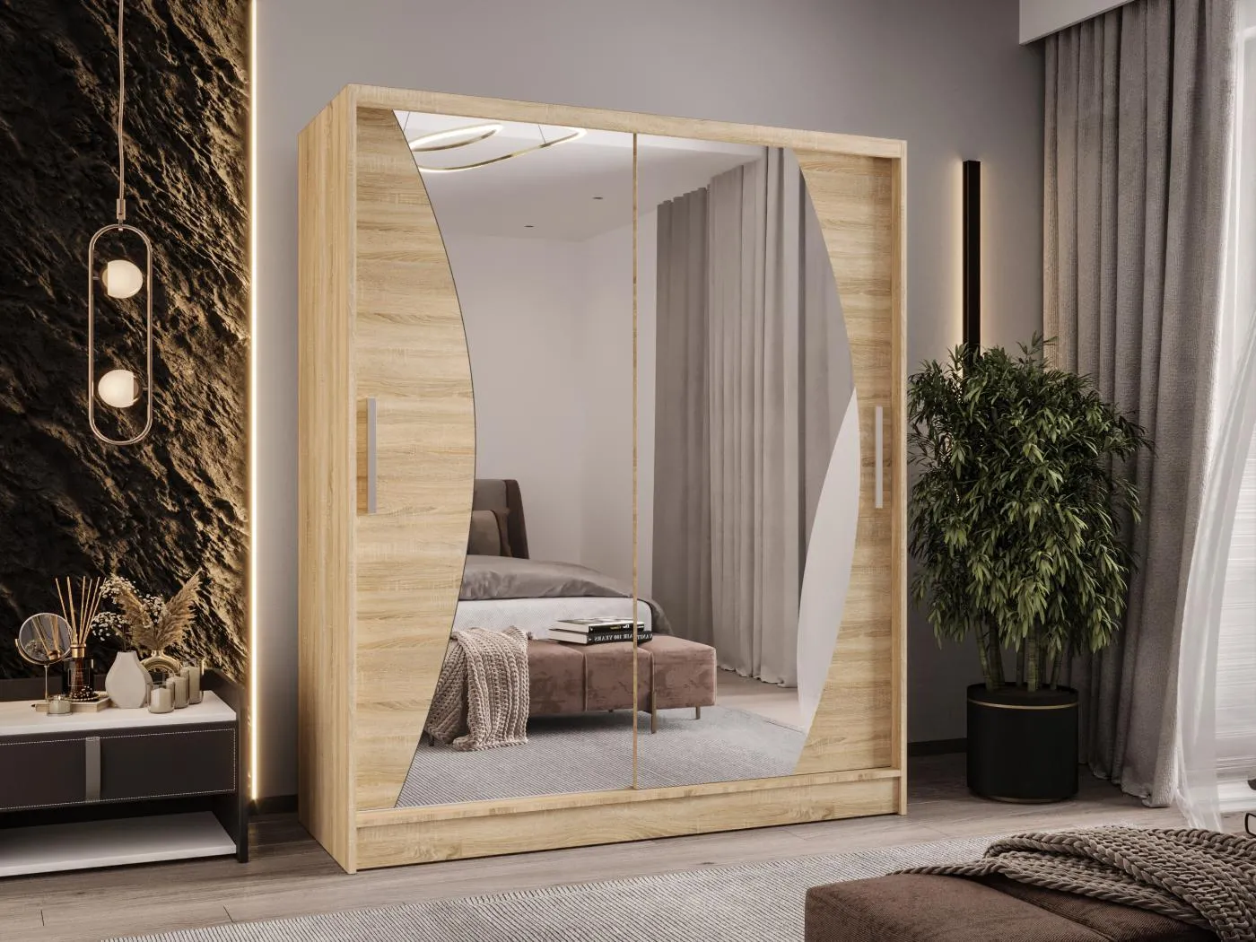 Zweitüriger Schiebeschrank mit Spiegel WIENNA W10 Sonoma