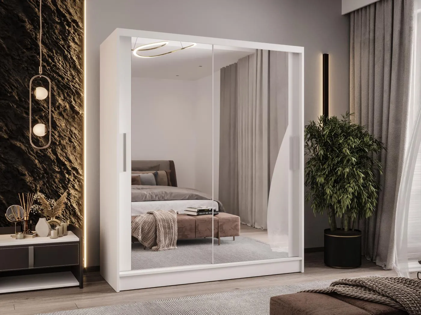 Zweitüriger Schiebeschrank mit Spiegel WIENNA W11 Weiß