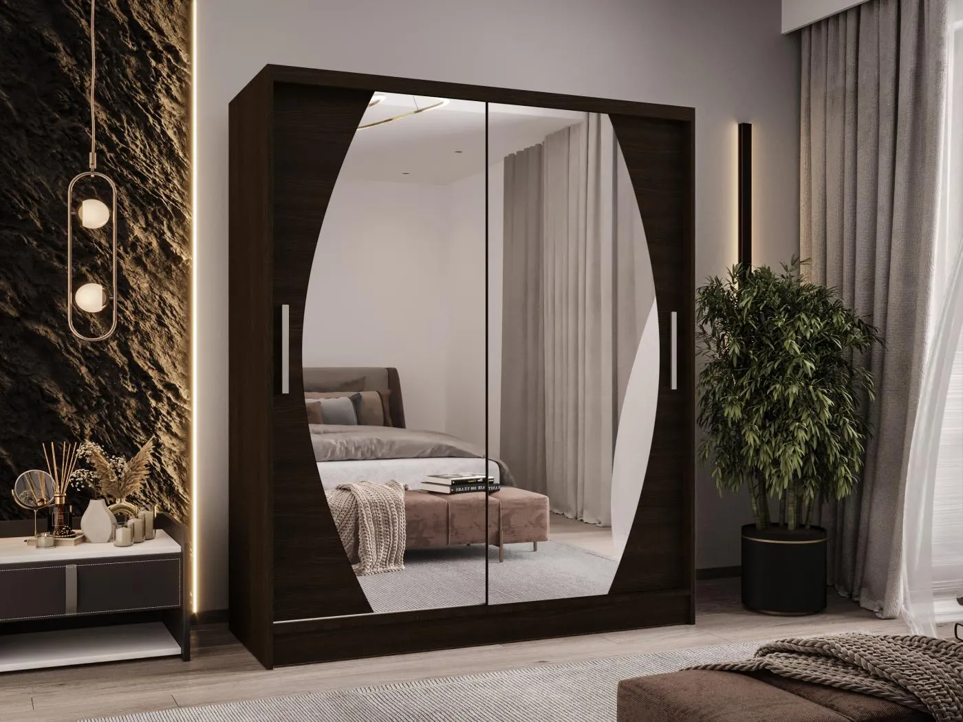 Zweitüriger Schiebeschrank mit Spiegel WIENNA W8 Choco