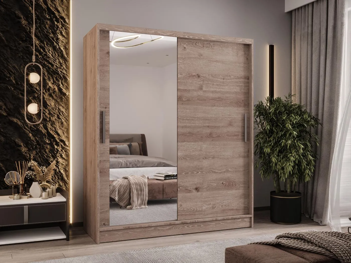 Zweitüriger Schiebeschrank mit Spiegel WIENNA W6 Truffle