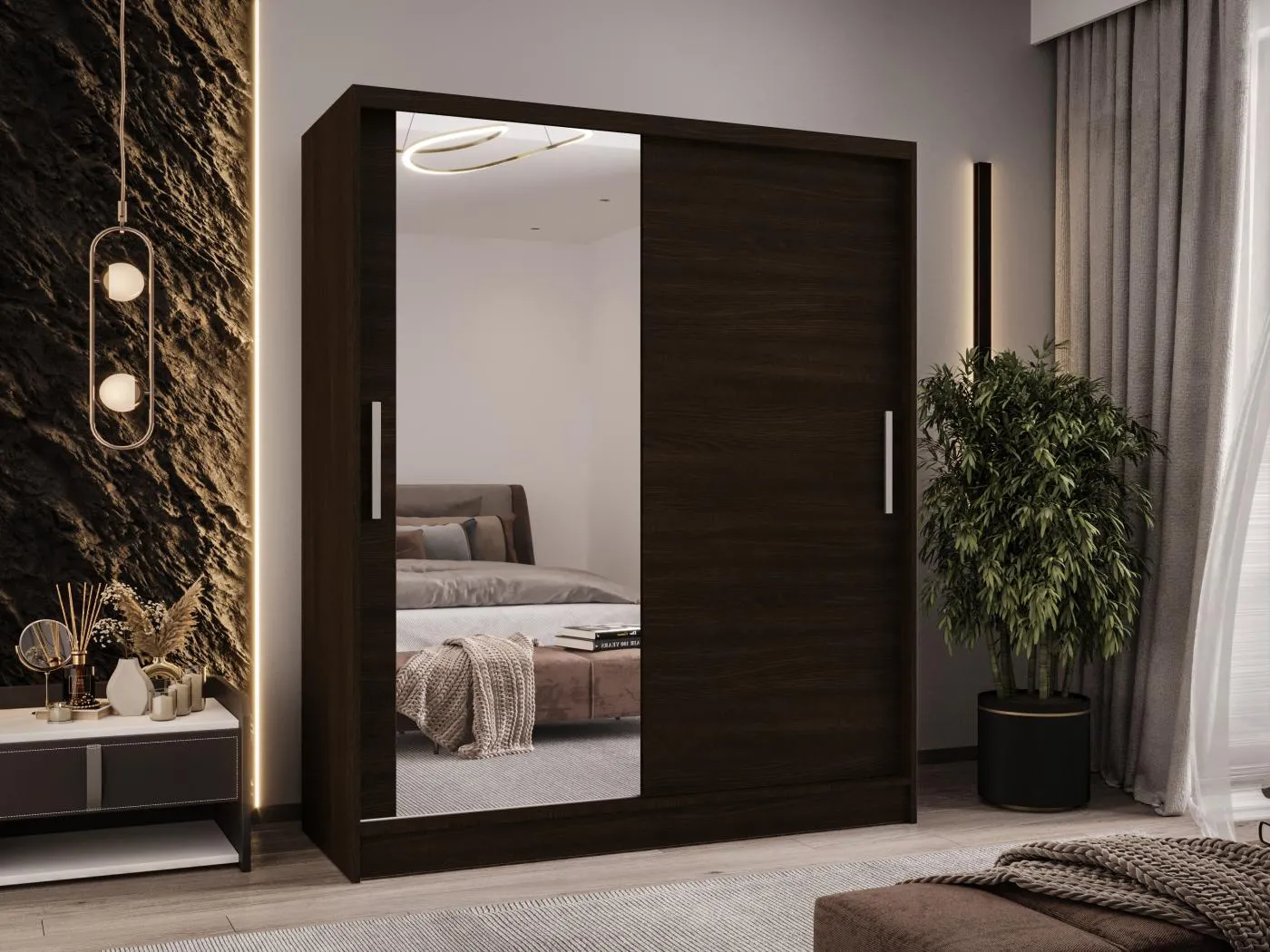 Zweitüriger Schiebeschrank mit Spiegel WIENNA W6 Choco