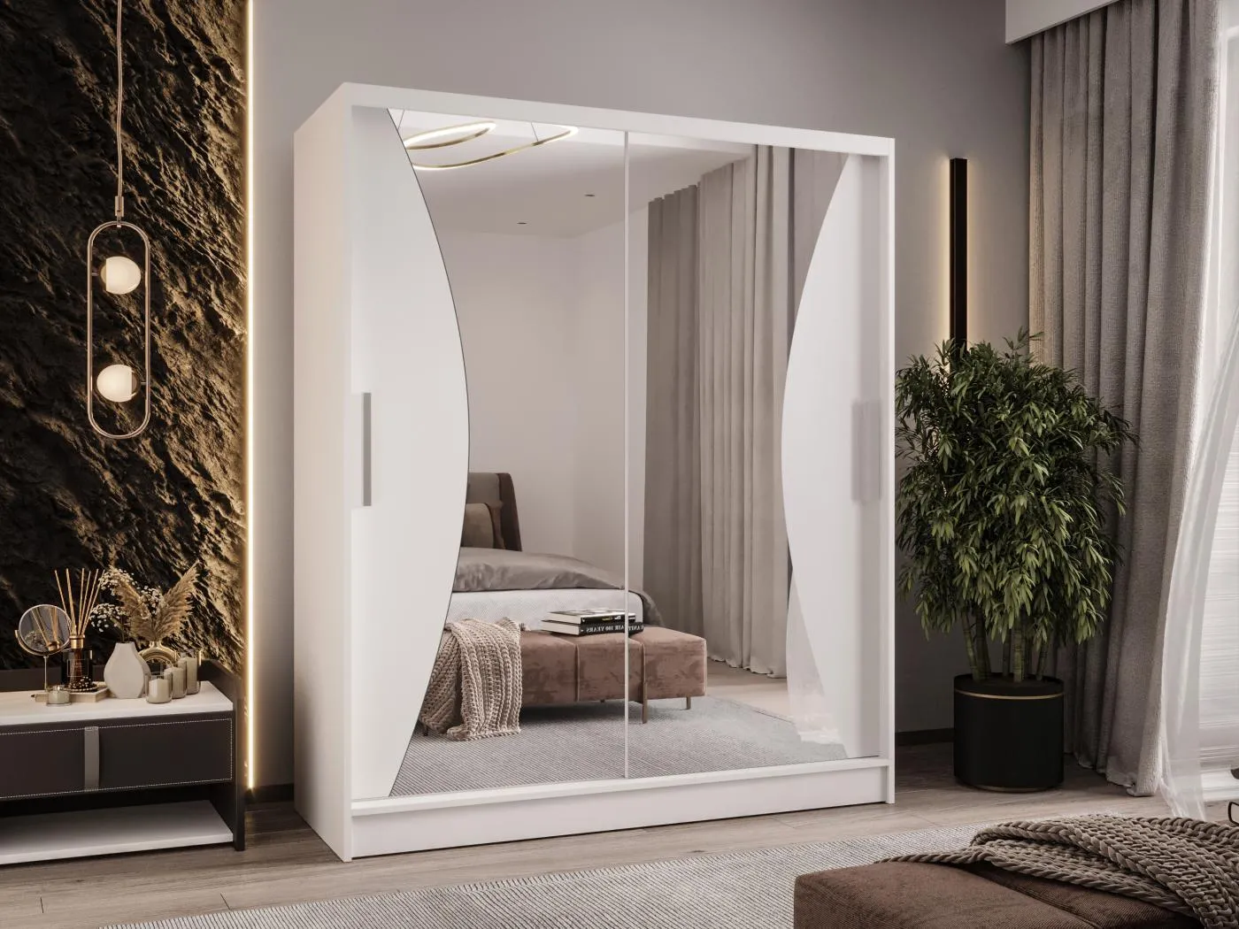 Zweitüriger Schiebeschrank mit Spiegel WIENNA W9 Weiß