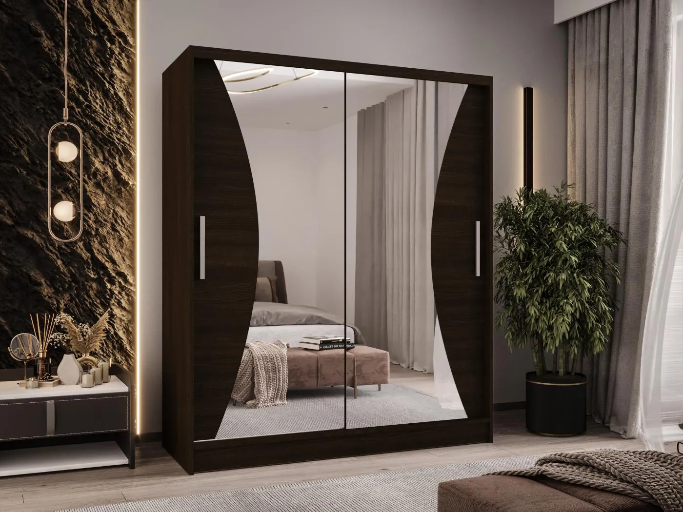 Zweitüriger Schiebeschrank mit Spiegel WIENNA W9 Choco