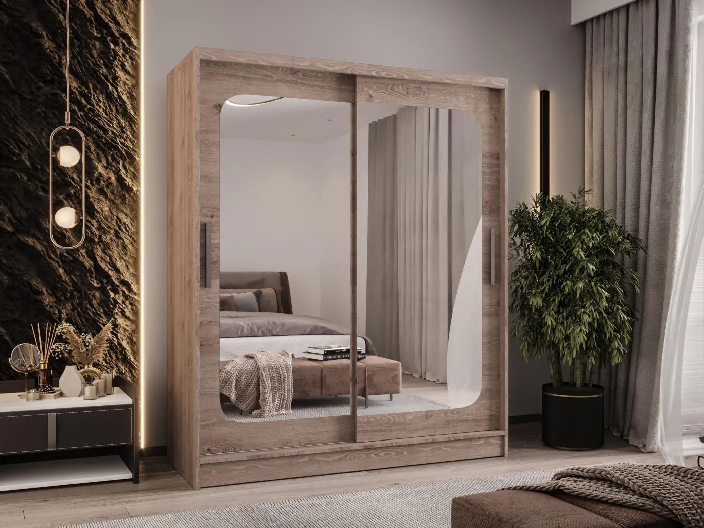 Zweitüriger Schiebeschrank mit Spiegel WIENNA W12 Truffle