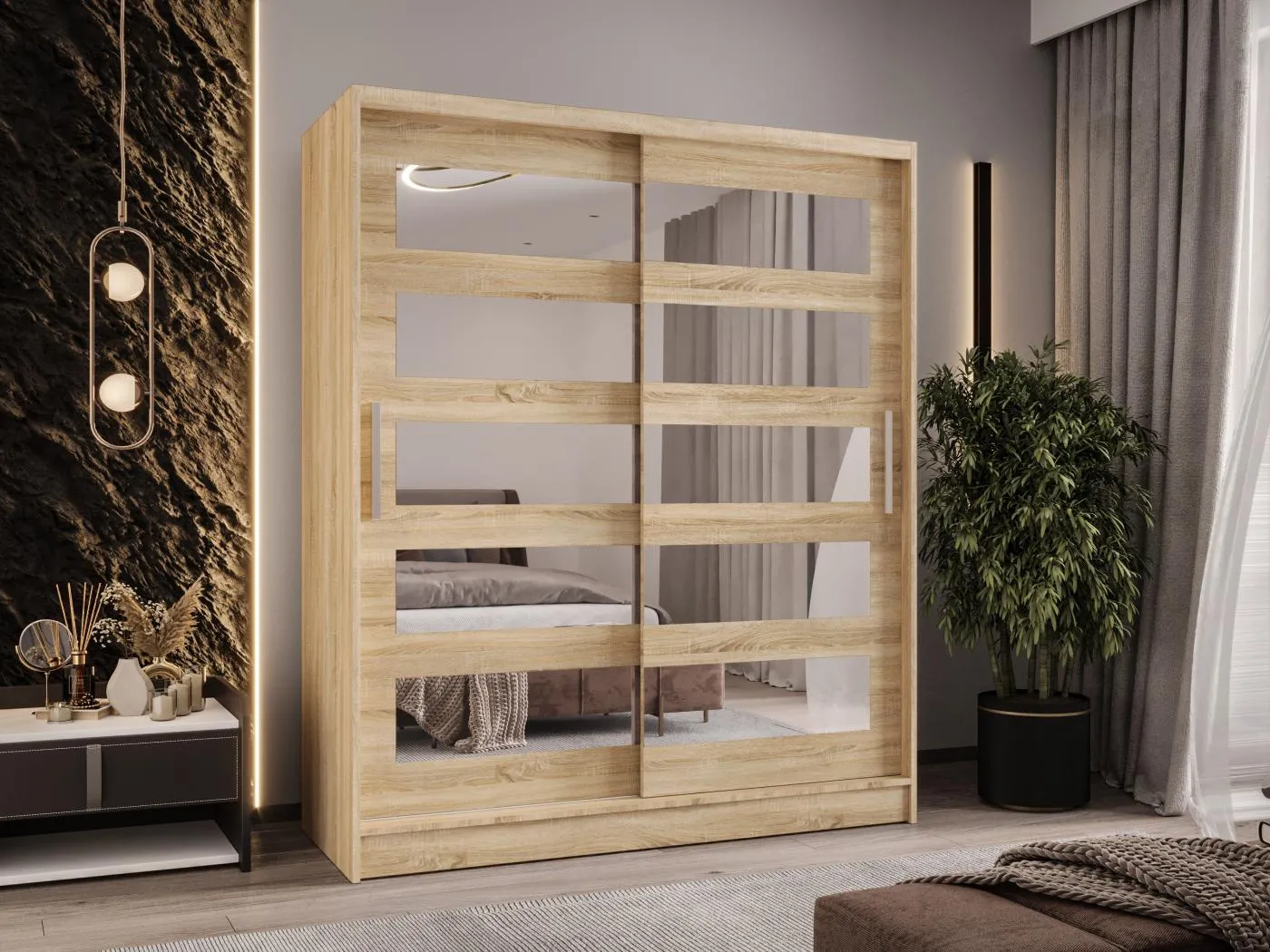 Zweitüriger Schiebeschrank mit Spiegeln WIENNA W5 Sonoma