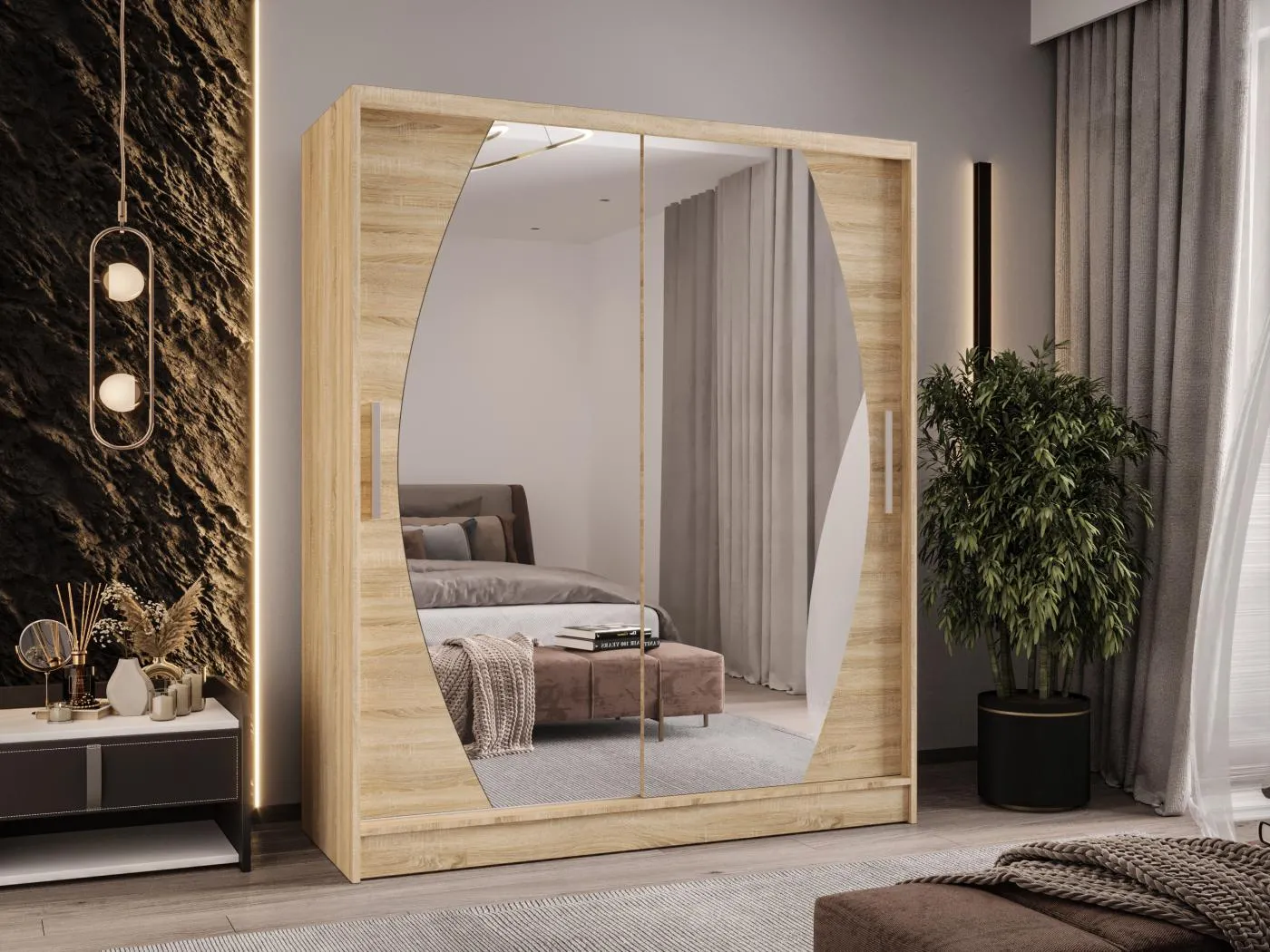 Zweitüriger Schiebeschrank mit Spiegel WIENNA W8 Sonoma