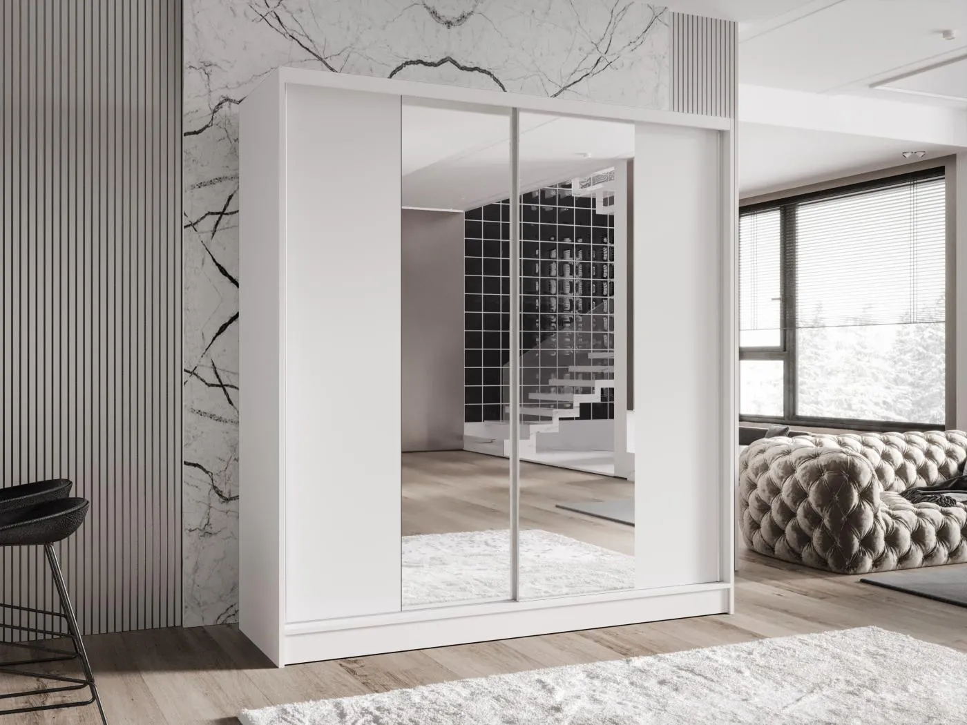 Zweitüriger Schiebeschrank mit Spiegel TORONTO T2 Weiß