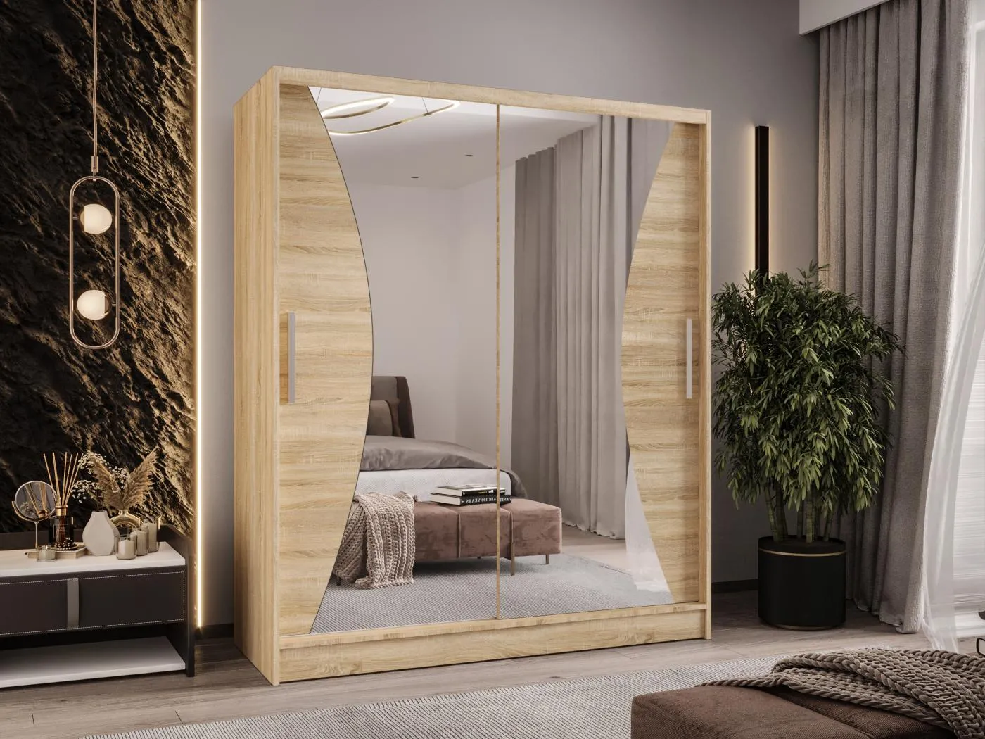 Zweitüriger Schiebeschrank mit Spiegel WIENNA W9 Sonoma