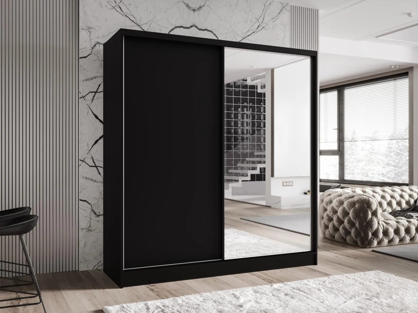 Zweitüriger Schiebeschrank mit Spiegel TORONTO T1 Schwarz