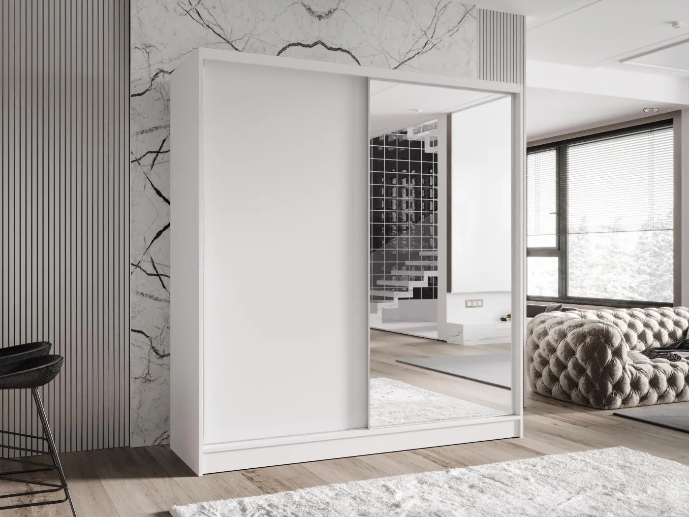 Zweitüriger Schiebeschrank mit Spiegel TORONTO T1 Weiß
