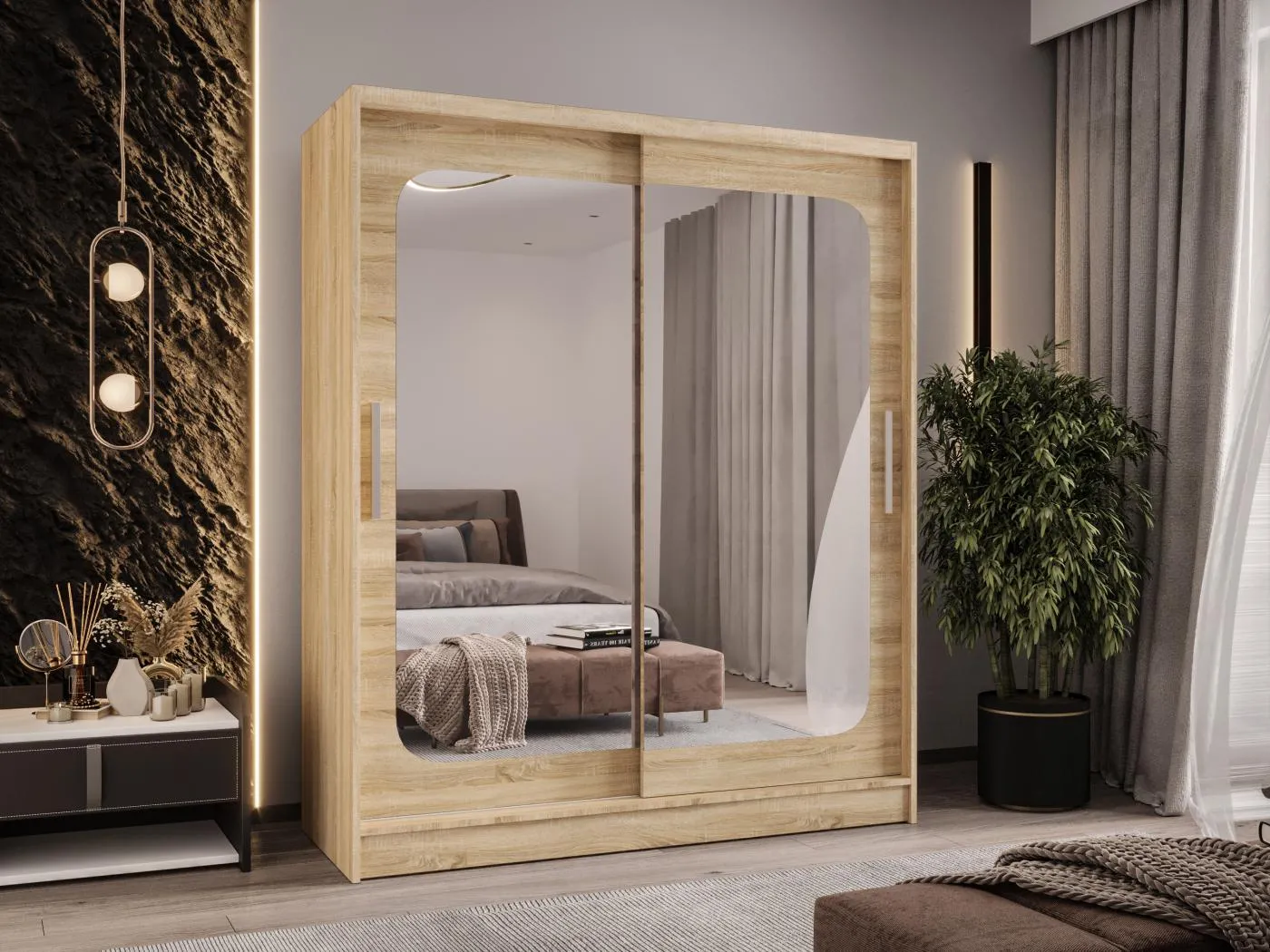 Zweitüriger Schiebeschrank mit Spiegel WIENNA W12 Sonoma