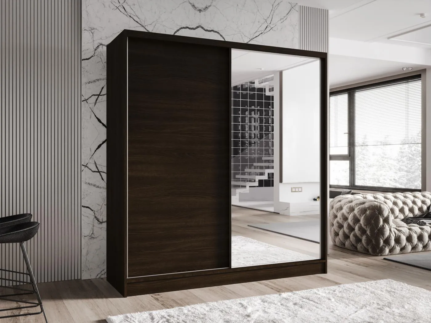 Zweitüriger Schiebeschrank mit Spiegel TORONTO T1 Choco