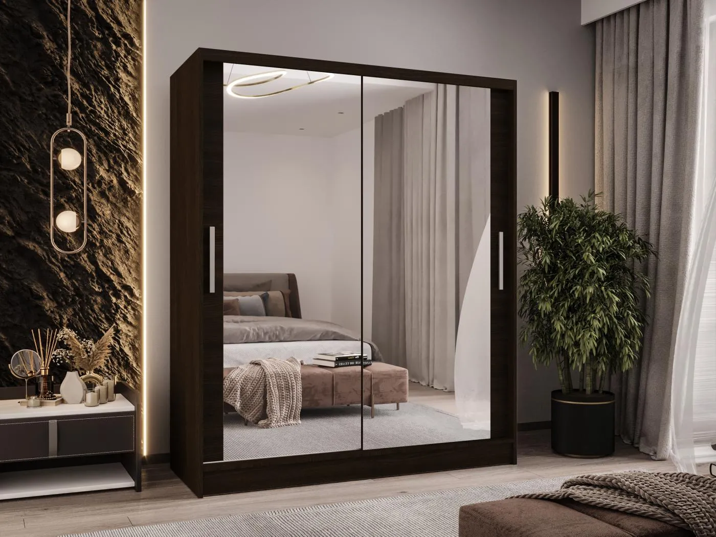 Zweitüriger Schiebeschrank mit Spiegel WIENNA W11 Choco