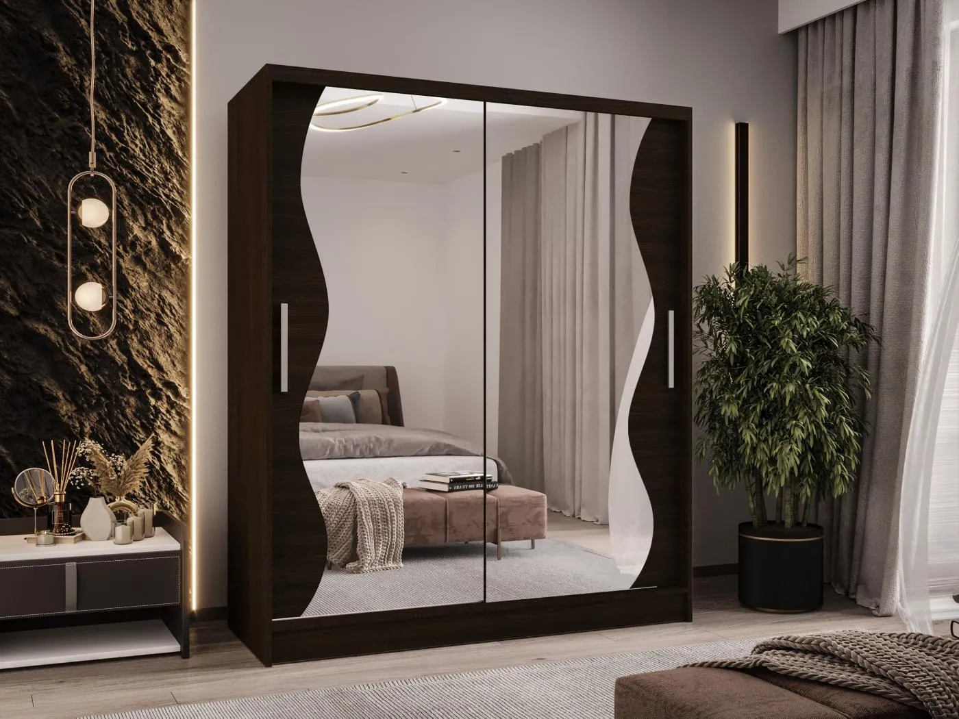 Zweitüriger Schiebeschrank mit Spiegel WIENNA WS Choco