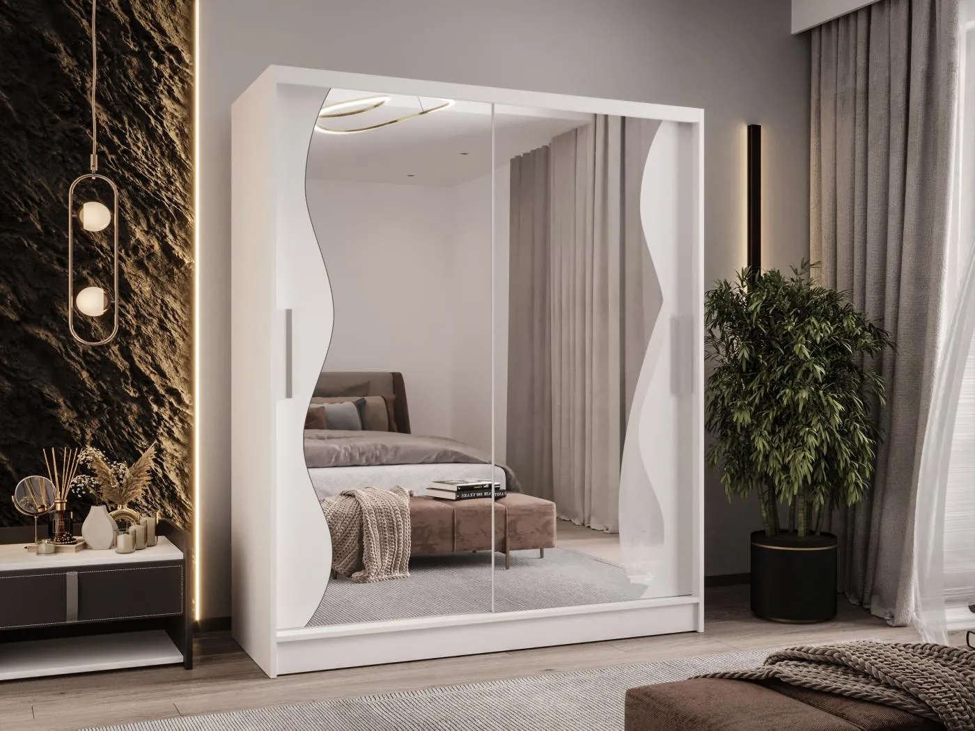 Zweitüriger Schiebeschrank mit Spiegel WIENNA WS Weiß