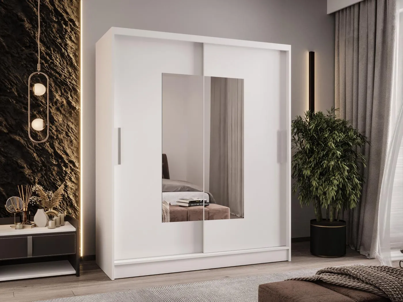 Zweitüriger Schiebeschrank mit Spiegel WIENNA W3 Weiß