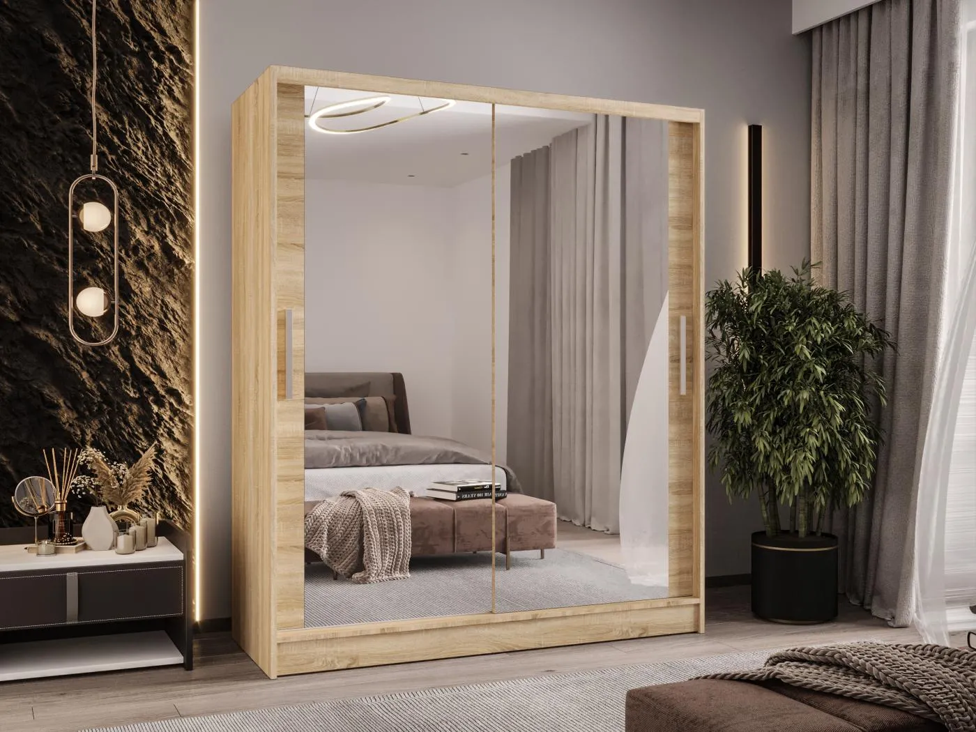 Zweitüriger Schiebeschrank mit Spiegel WIENNA W11 Sonoma