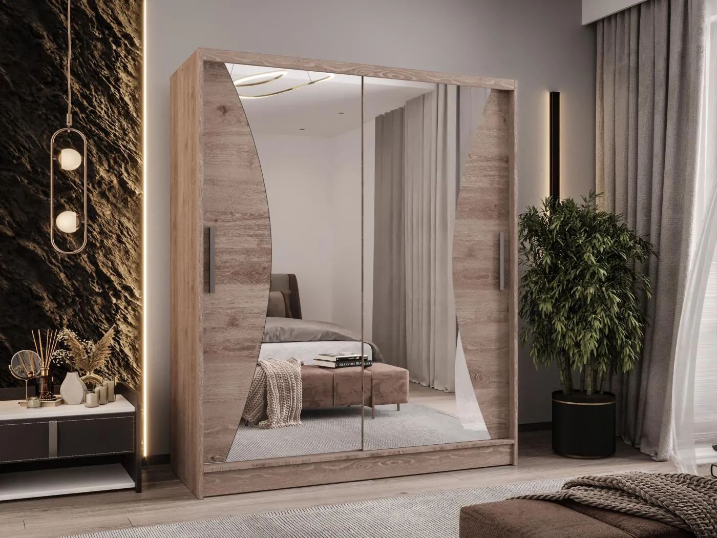 Zweitüriger Schiebeschrank mit Spiegel WIENNA W9 Truffle