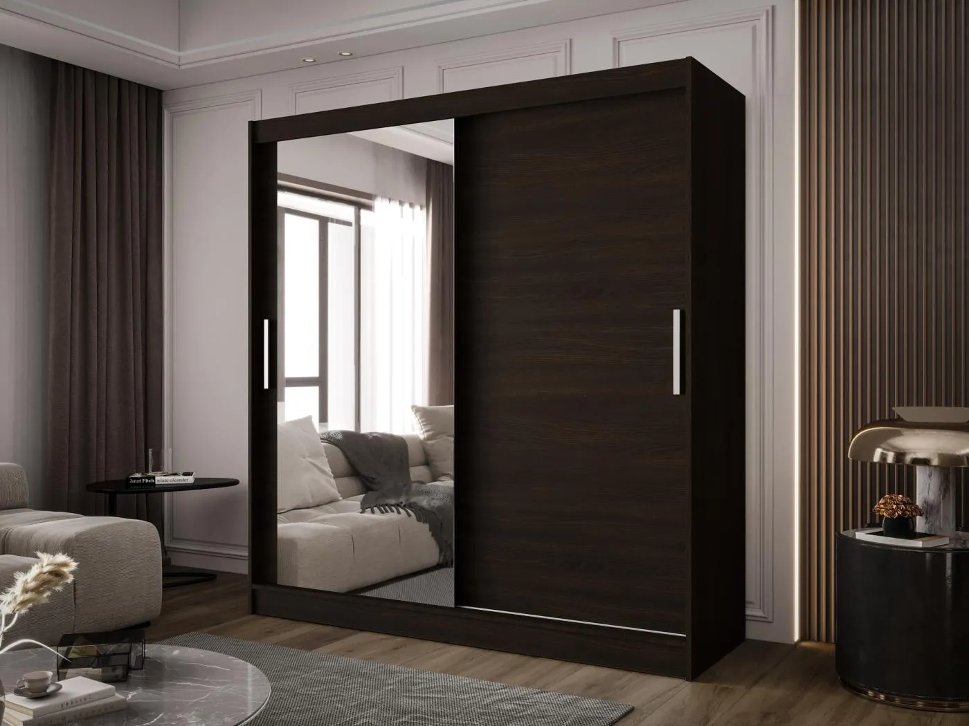 Zweitüriger Schiebeschrank mit Spiegel BALTIMORE B6 Choco