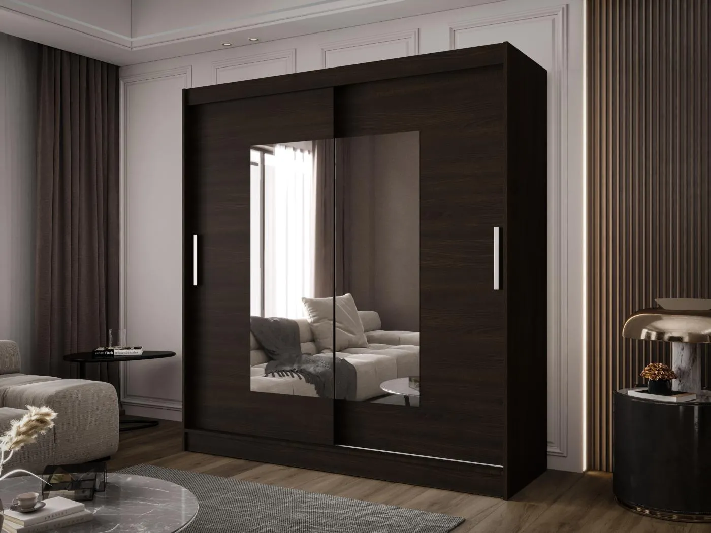 Zweitüriger Schiebeschrank mit Spiegel BALTIMORE B7 Choco