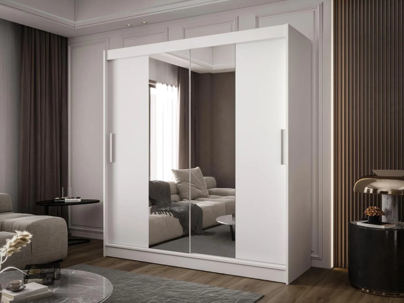 Zweitüriger Schiebeschrank mit Spiegel BALTIMORE B2 Weiß