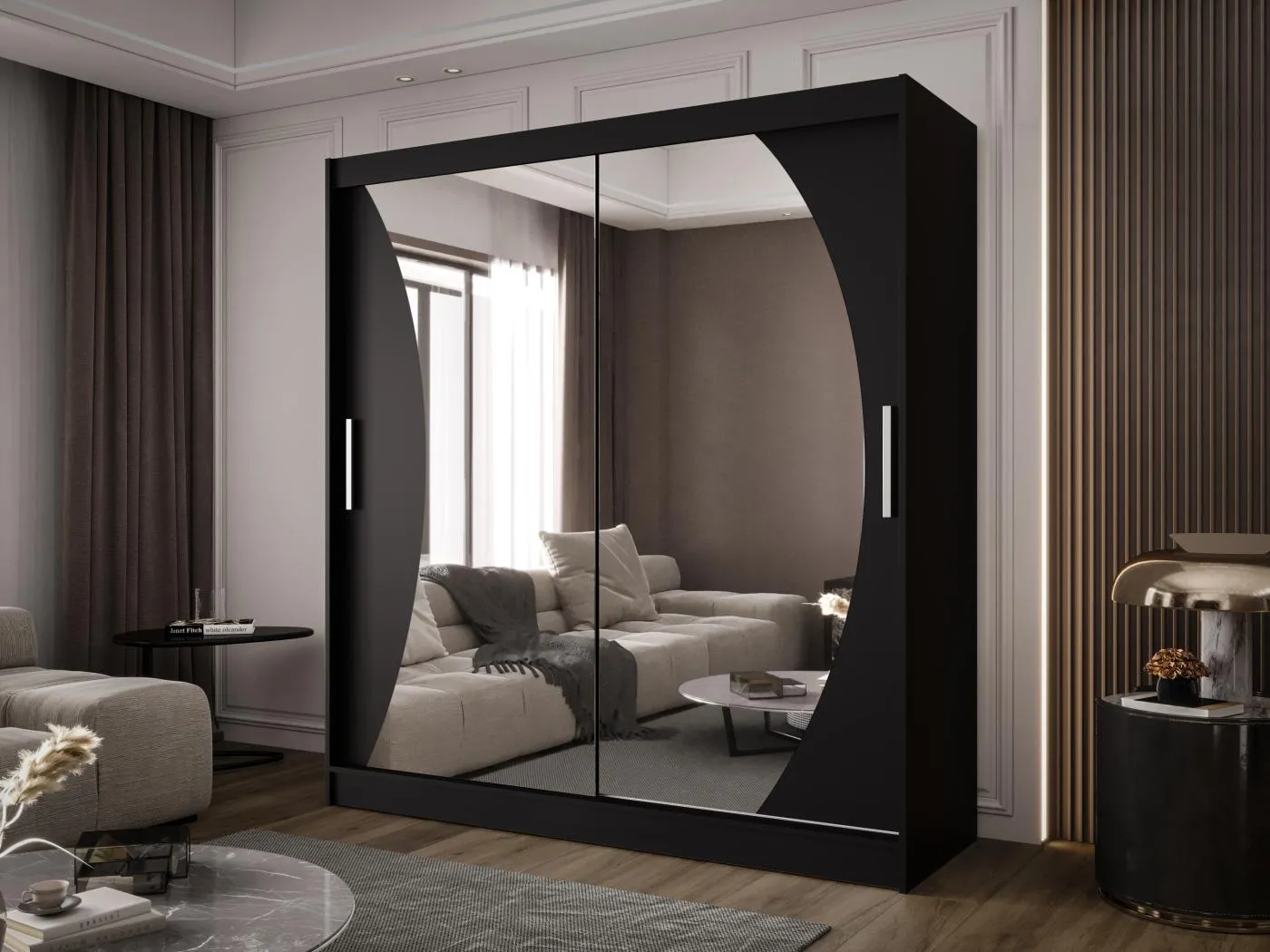 Zweitüriger Schiebeschrank mit Spiegel BALTIMORE B9 Schwarz