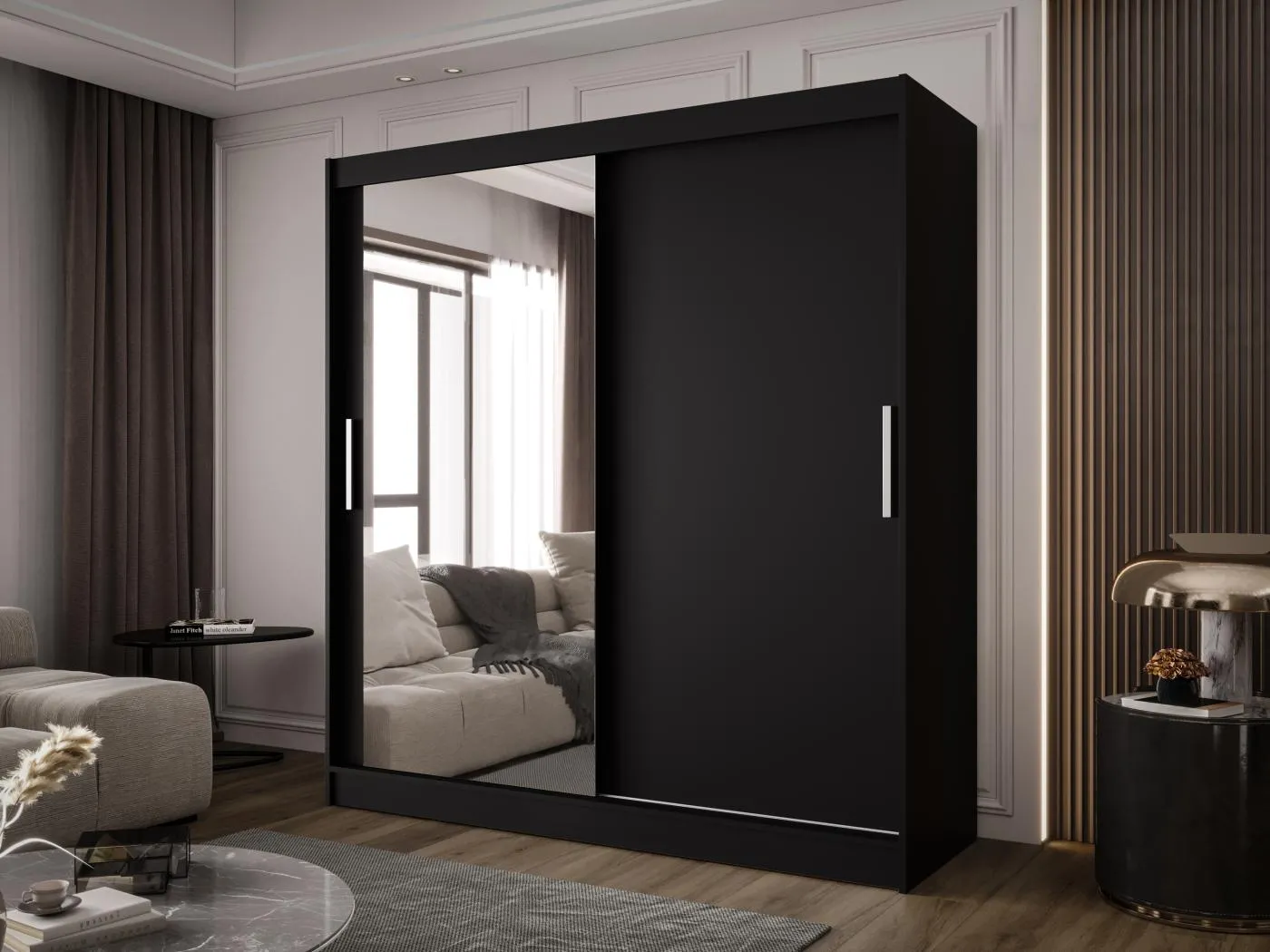 Zweitüriger Schiebeschrank mit Spiegel BALTIMORE B6 Schwarz