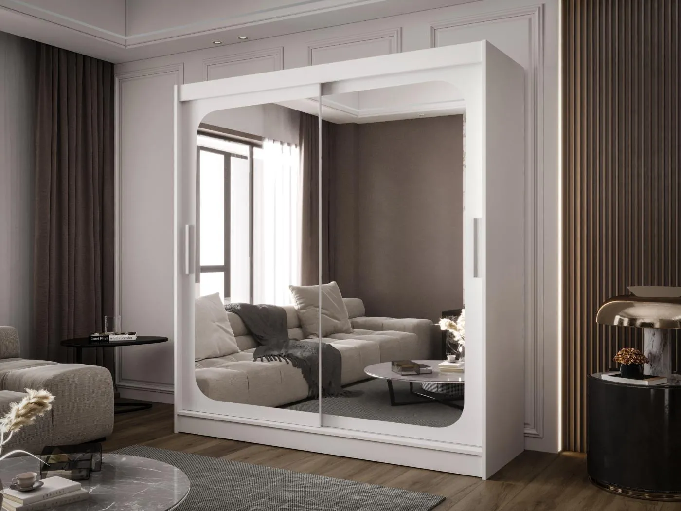 Zweitüriger Schiebeschrank mit Spiegel BALTIMORE B8 Weiß