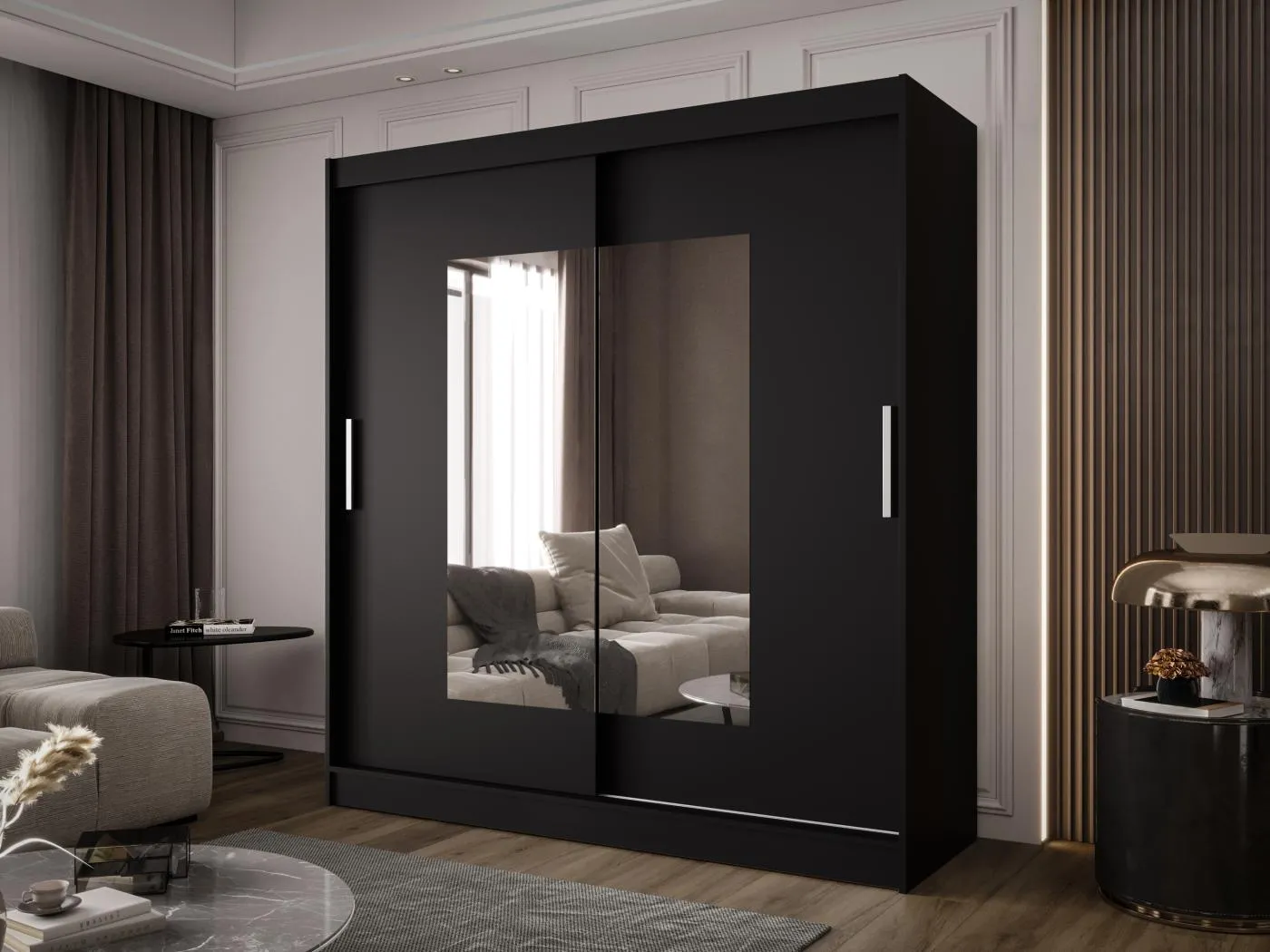 Zweitüriger Schiebeschrank mit Spiegel BALTIMORE B7 Schwarz