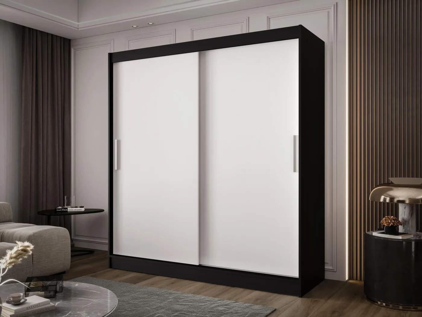 Zweitüriger Schiebeschrank BALTIMORE B1 Schwarz/Weiß