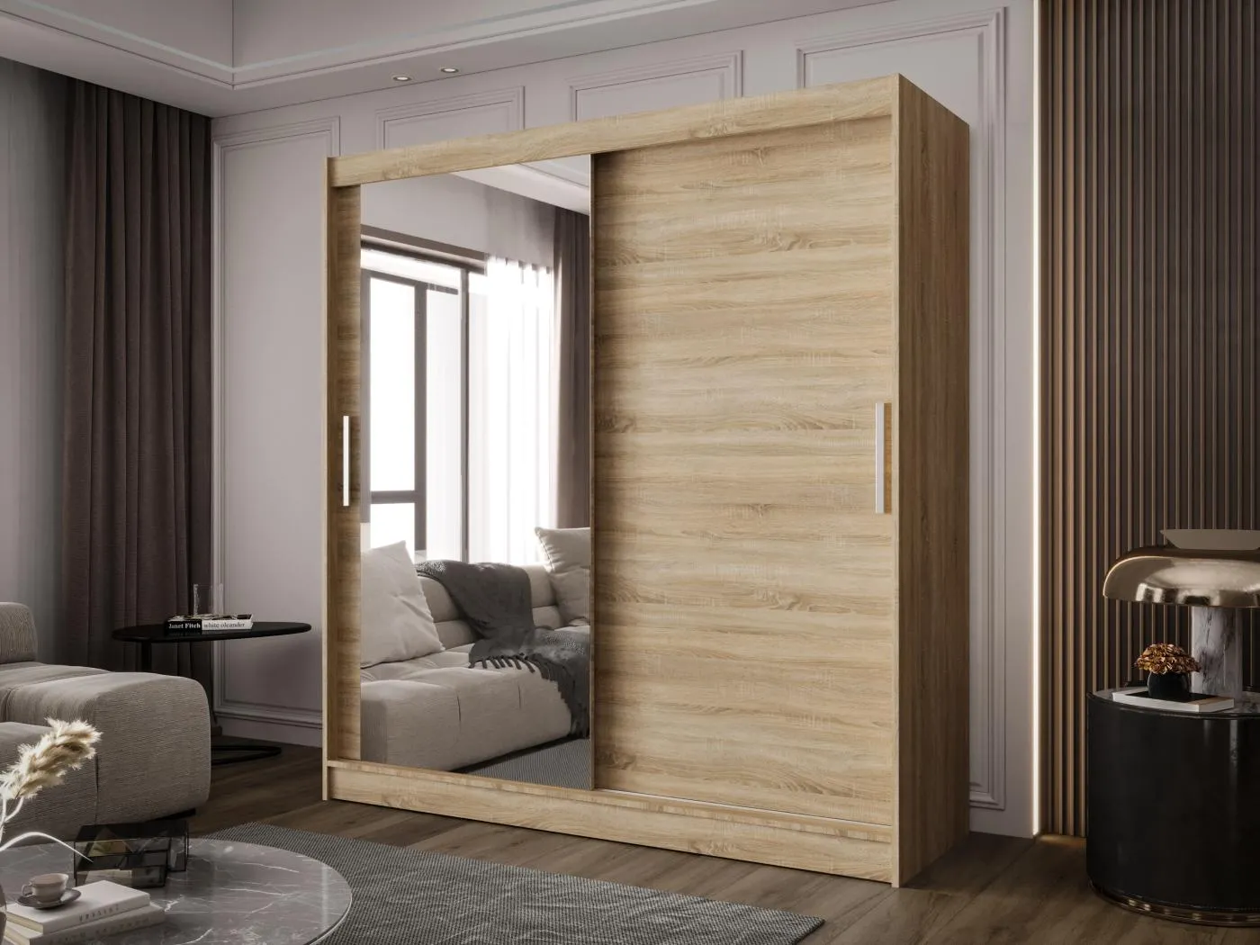 Zweitüriger Schiebeschrank mit Spiegel BALTIMORE B6 Sonoma