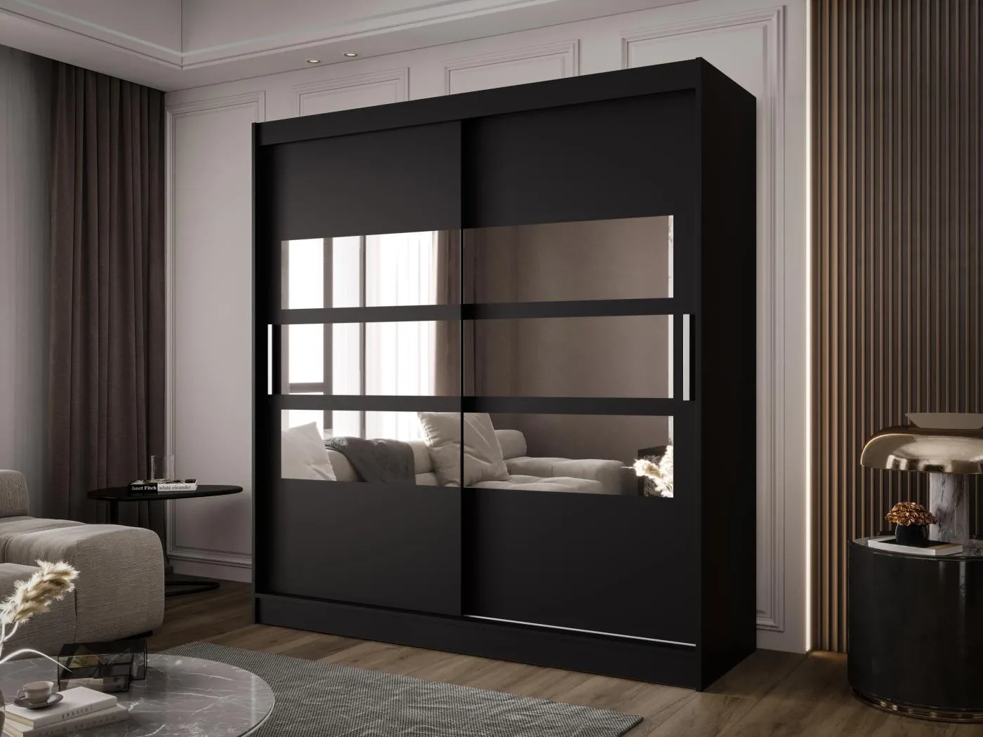 Zweitüriger Schiebeschrank mit Spiegel BALTIMORE B3 Schwarz