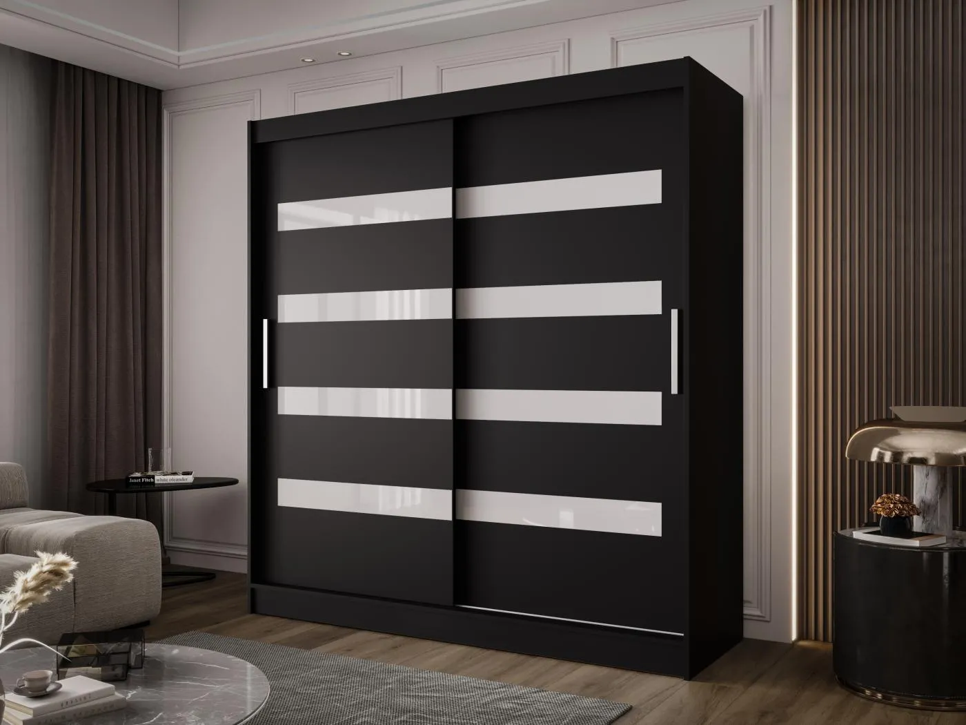 Zweitüriger Schiebeschrank mit Spiegel BALTIMORE B11 Schwarz