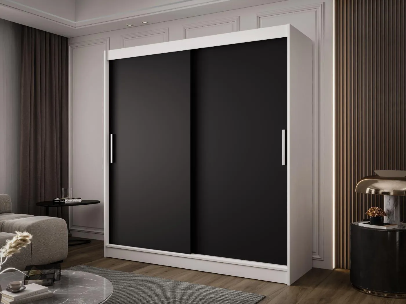 Zweitüriger Schiebeschrank BALTIMORE B1 Weiß/Schwarz